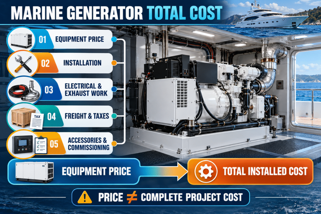 How Much Does a Marine Generator Cost? Complete Price Guide Marine generator total installed cost breakdown including installation freight taxes accessories and commissioning