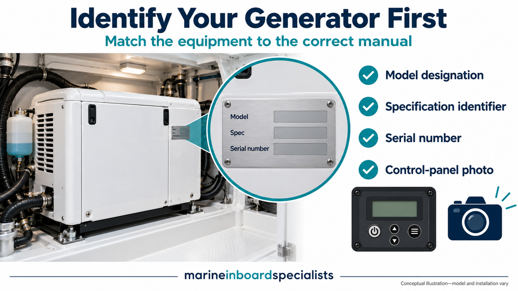 Cummins Onan Marine Generator Troubleshooting & Fault Code Guide Generator identification checklist showing model